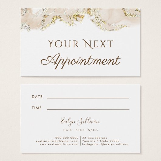 beige Marmordesign Terminierungskarte (Vorne & Hinten)