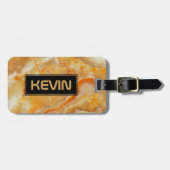 Beige Marmorstone Print Mit Monogramm Gepäckanhänger (Vorderseite horizontal)