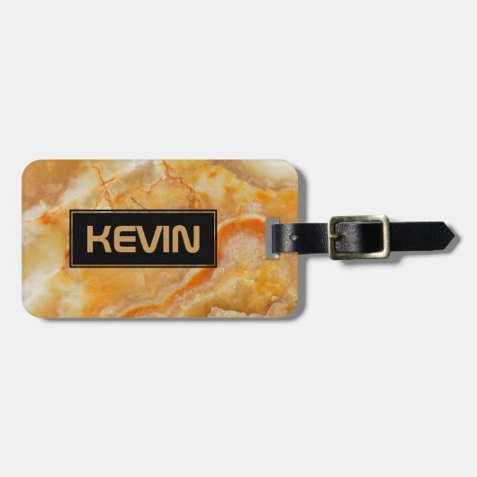 Beige Marmorstone Print Mit Monogramm Gepäckanhänger (Vorderseite horizontal)