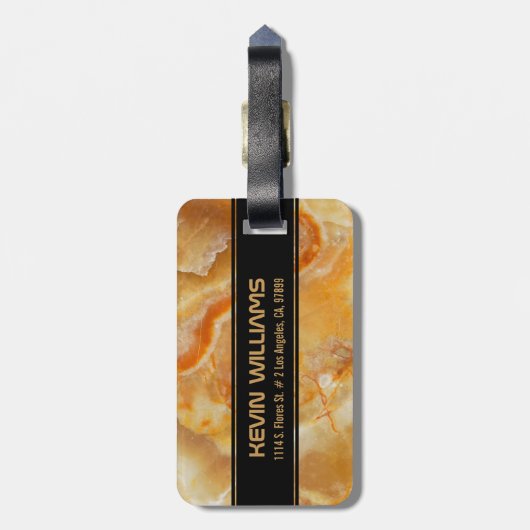 Beige Marmorstone Print Mit Monogramm Gepäckanhänger (Rückseite vertikal)