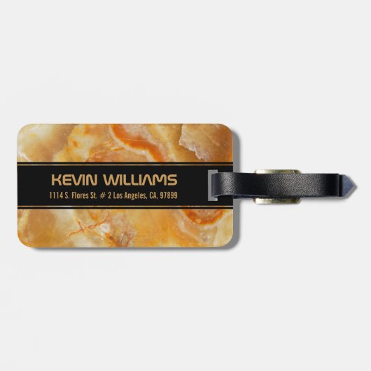 Beige Marmorstone Print Mit Monogramm Gepäckanhänger (Rückseite horizontal)