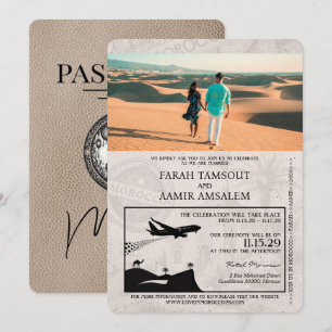 Beige Marokko Reisepass Hochzeitseinladung Einladung