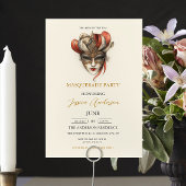 Beige Masquerade Party Geburtstag Einladung