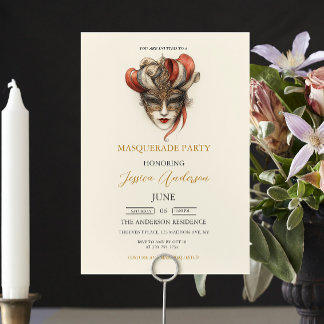 Beige Masquerade Party Geburtstag Einladung