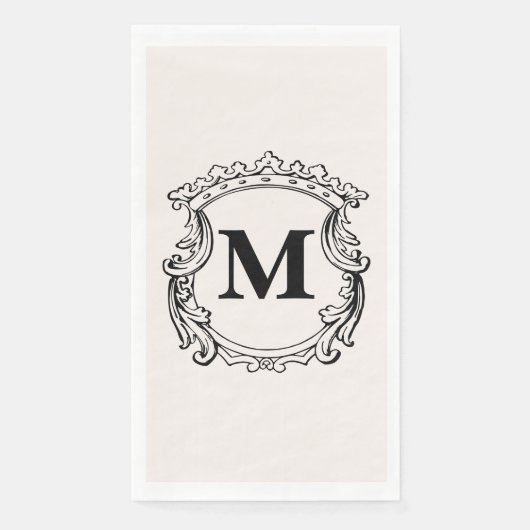 Beige Maßgeschneidertes Monogramm-Wappen Serviette (Vorderseite)