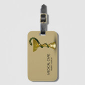 Beige Medical Schlange Bowl Hygieia Gold Caduceus Gepäckanhänger (Vorderseite Vertikal)