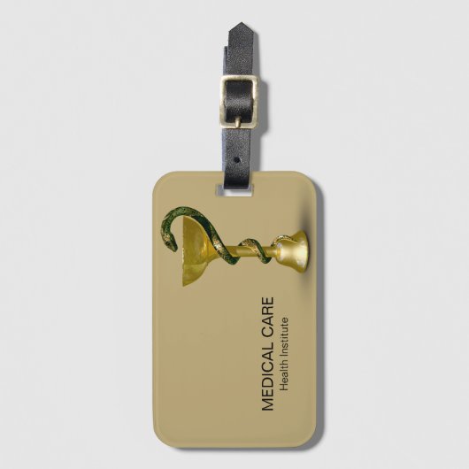 Beige Medical Schlange Bowl Hygieia Gold Caduceus Gepäckanhänger (Vorderseite Vertikal)