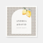 Beige mediterrane italienische Tile Lemon Wedding Serviette (Vorderseite)