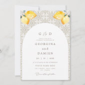 Beige mediterrane Tile Lemons & Foto Wedding Einladung (Vorderseite)
