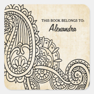 Beige Mehndi Motif Buchzeichen Stickers
