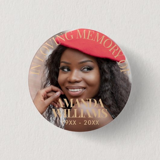 Beige | Memorial zum Personalisierten Foto Button (Vorderseite)