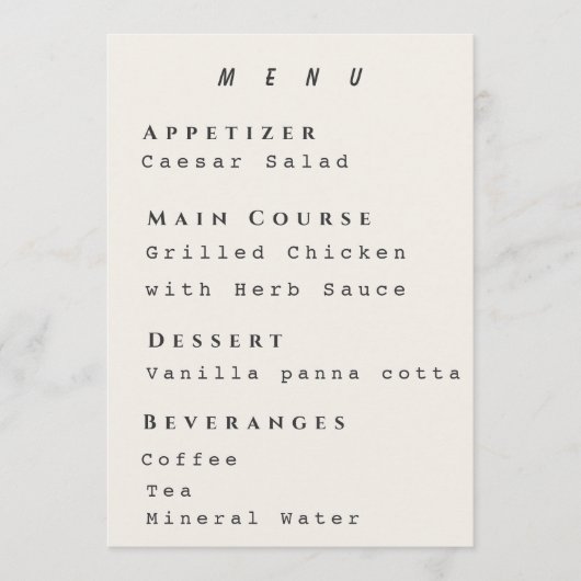 Beige Menu Template Modern Simple Wedding Menükarte (Vorderseite)