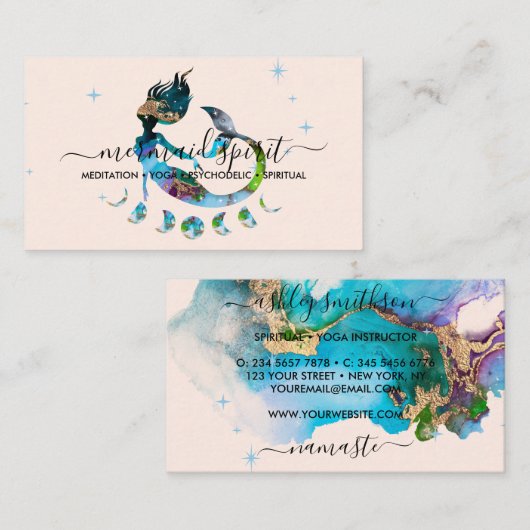 Beige Mermaid moon spiritual zodiac ombre Visitenkarte (Vorne/Hinten)