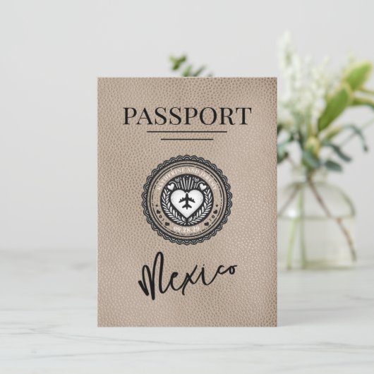 Beige Mexico Passport Save the Date (Stehend Vorderseite)