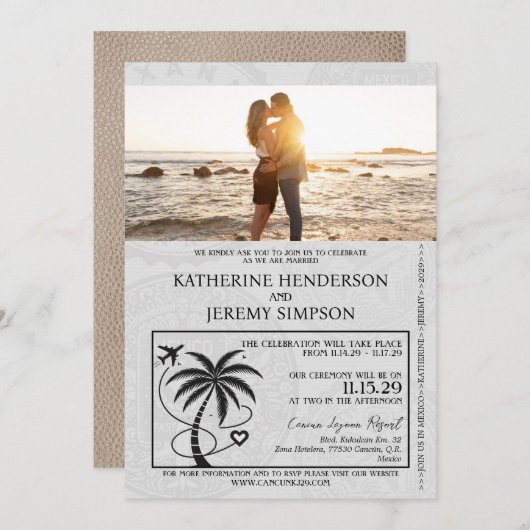 Beige Mexico Passport Wedding Einladung (Vorne/Hinten)
