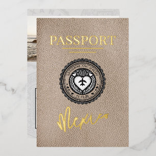 Beige Mexico Passport Wedding Folieneinladung