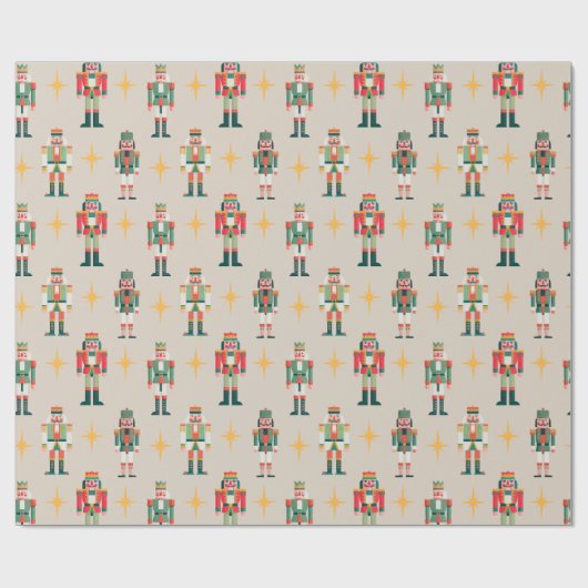 Beige Midcentury Retro Nutcracker Christmas Geschenkpapier (Flach)