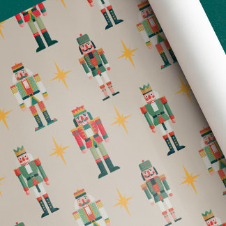 Beige Midcentury Retro Nutcracker Christmas Geschenkpapier