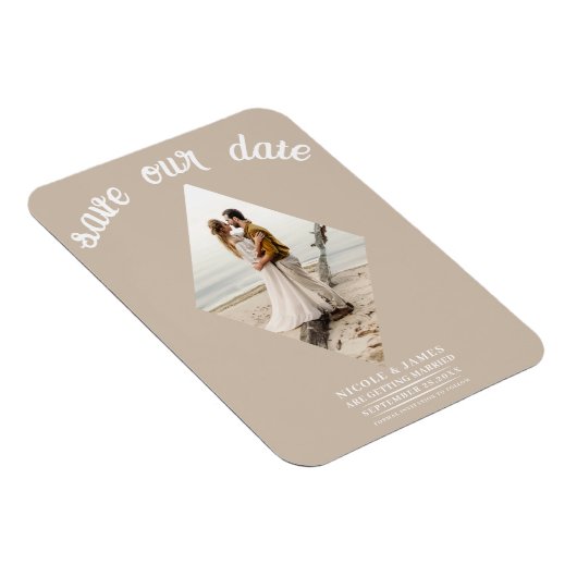 Beige Minimal Diamond Foto Hochzeit speichern das Magnet (Rechte Seite)