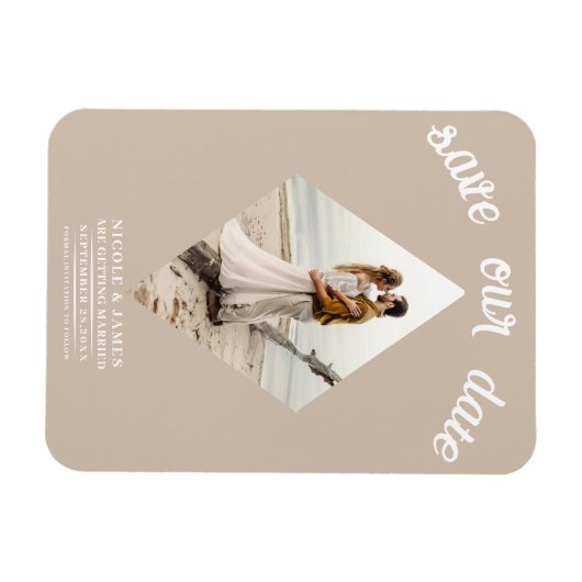 Beige Minimal Diamond Foto Hochzeit speichern das  Magnet (Horizontal)