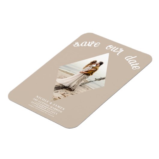Beige Minimal Diamond Foto Hochzeit speichern das  Magnet (Linke Seite)