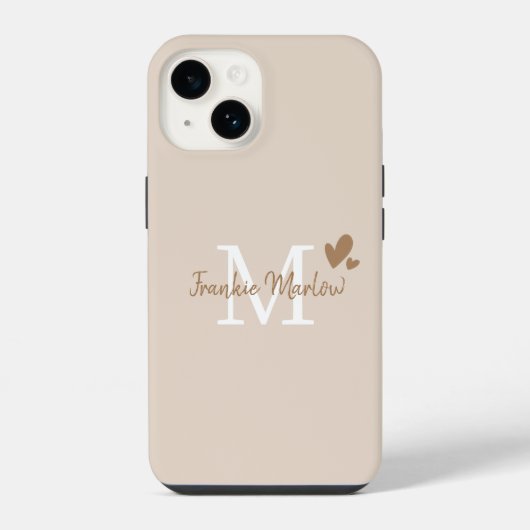 Beige Minimal Modern Initial Monogram Name iPhone Hülle (Rückseite)