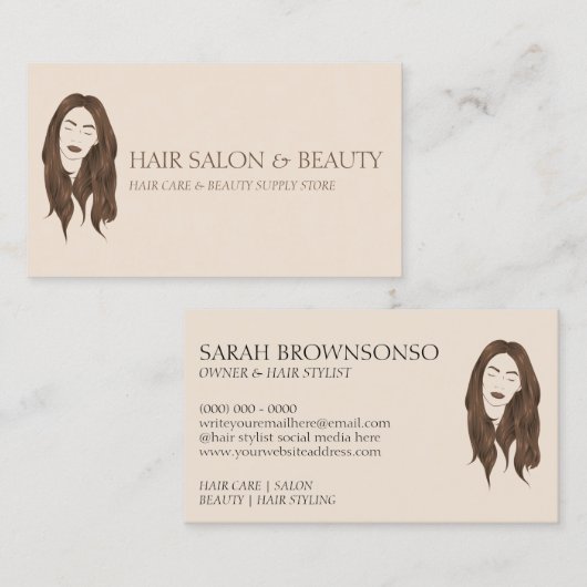 Beige Minimal Moderne Friseursalon Visitenkarte (Vorne/Hinten)