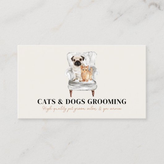 Beige Minimal moderne Sofa Mops Dog Katze Pet Visitenkarte (Vorderseite)