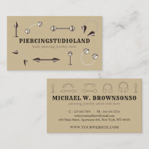 Beige-minimaler Piercing-Studio-Schmuck Visitenkarte