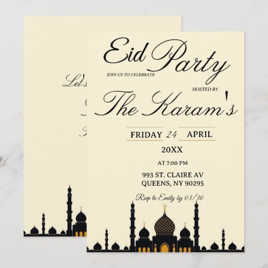 Beige Minimalist elegant Eid Party Invitation Einladung (Vorne/Hinten)