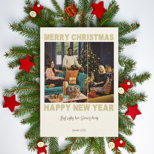 Beige minimalist Foto-Collage Grußkarte Feiertagskarte