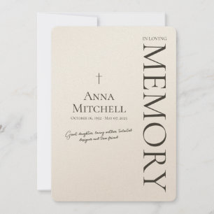 Beige Minimalistisch bei der Beerdigung des Gedäch Einladung