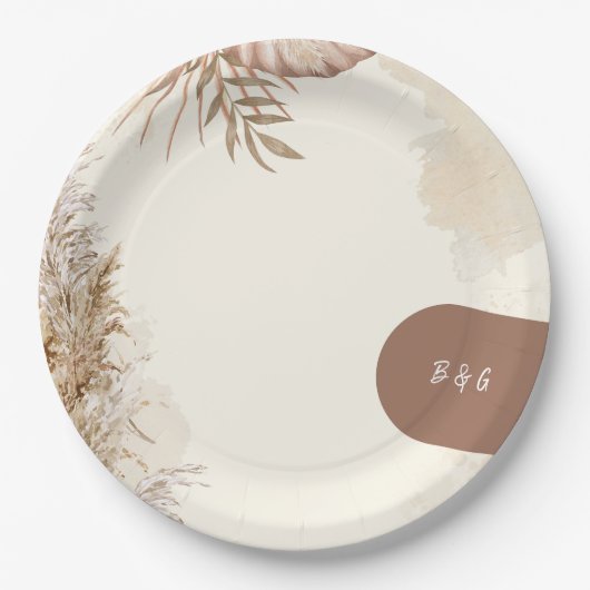 Beige Minimalistisch Boho Wedding Theme Pappteller (Vorderseite)
