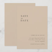 Beige Minimalistisch & elegant Hochzeit Save the D Einladung (Vorne/Hinten)