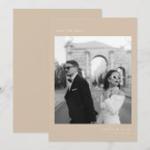 Beige Minimalistisch Elegantes Foto Save the Date Einladung (Vorne/Hinten)