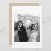Beige Minimalistisch Elegantes Foto Save the Date Einladung (Vorne/Hinten)