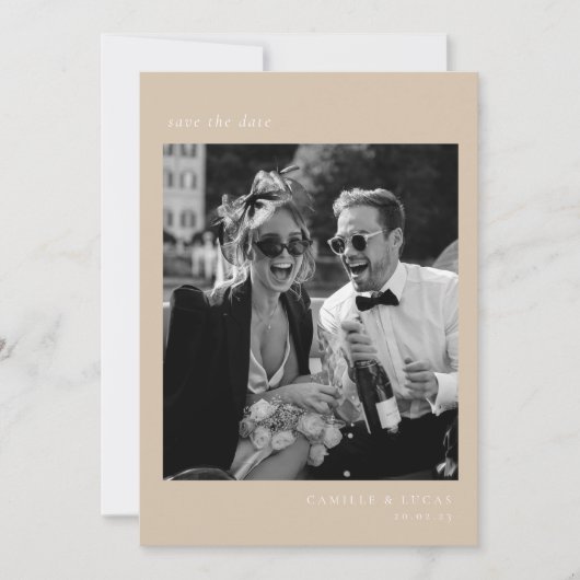 Beige Minimalistisch Elegantes Foto Save the Date Einladung (Vorderseite)
