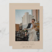 Beige Minimalistisch Elegantes Foto Save the Date Einladung (Vorne/Hinten)