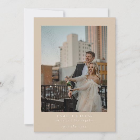 Beige Minimalistisch Elegantes Foto Save the Date Einladung (Vorderseite)