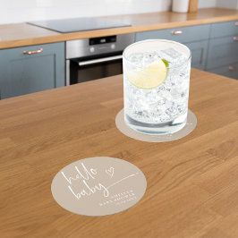 Beige Minimalistisch Hello Baby Moderne Babydusche Runder Pappuntersetzer