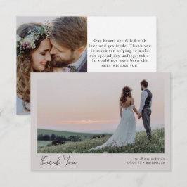 Beige Minimalistische 2-Foto-Kalligrafie-Hochzeit Dankeskarte