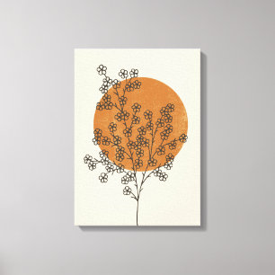 Beige Minimalistische Abstrakte Blume Leinwand
