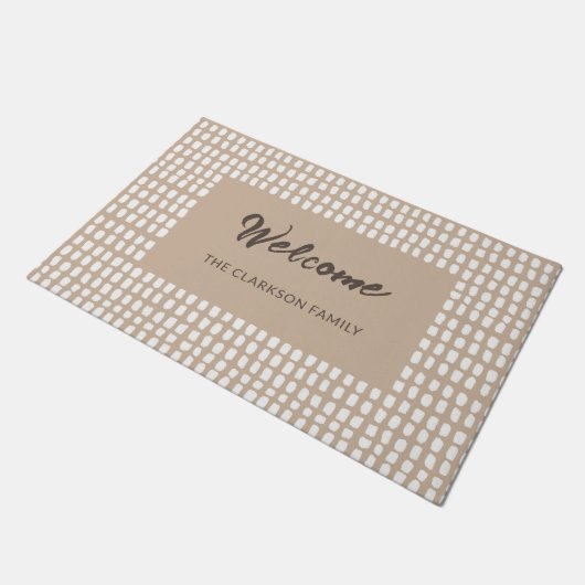 Beige Minimalistische Abstrakte Linework-Muster Wi Fußmatte (Schrägansicht)