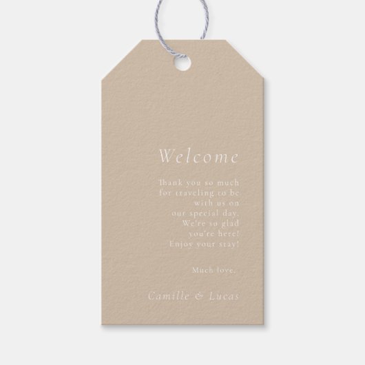 Beige minimalistische Begrüßungstags Geschenkanhänger (Vorderseite)