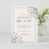 Beige Minimalistische florale Save the Date-Karte Date (Stehend Vorderseite)