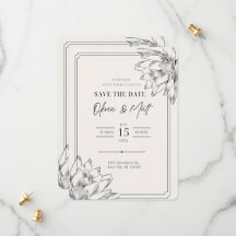 Beige Minimalistische florale Save the Date-Karte