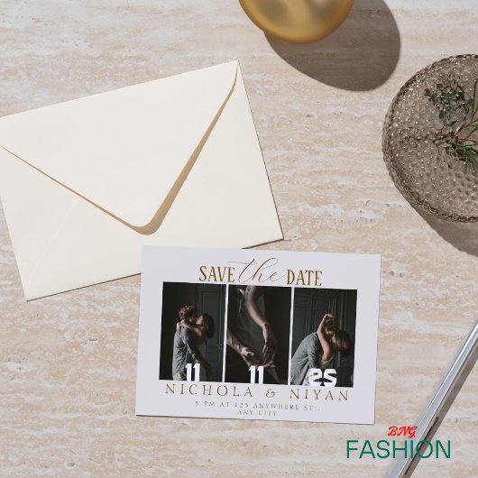 Beige Minimalistische Foto Collage Wedding Save The Date