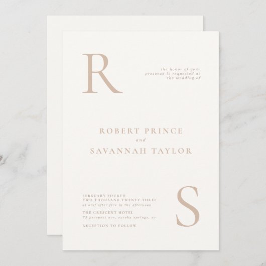Beige Minimalistische Hochzeitseinladung Einladung (Vorne/Hinten)
