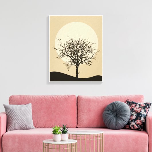 Beige Minimalistische Illustration Moon Leinwand (Insitu (Wohnzimmer))