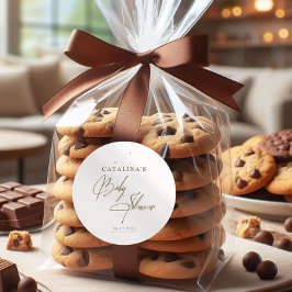 Beige Minimalistische Kalligrafie Babydusche Aufkl Runder Aufkleber